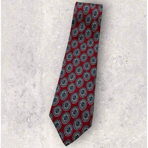 ROBERT TALBOTT Silk Tie USA Burgundy Green Medallion W:3.7" EUC - Picture 1 of 6